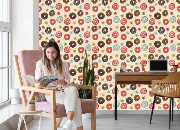 Behang Kleurrijke Donuts Met Bloemen - Afbeelding 7