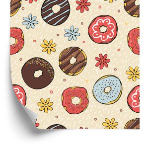 Behang Kleurrijke Donuts Met Bloemen