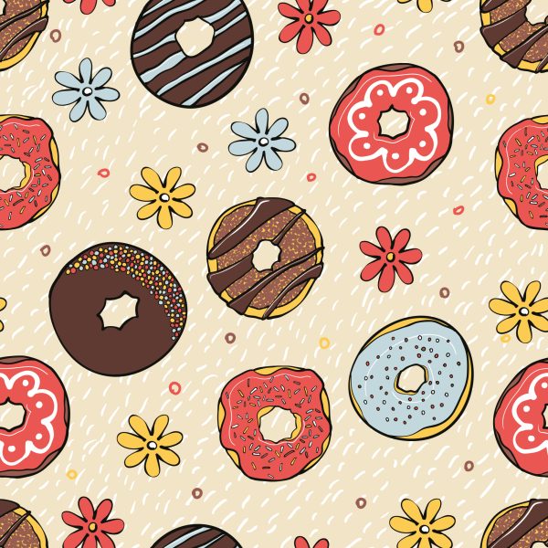 Behang Kleurrijke Donuts Met Bloemen - Afbeelding 2
