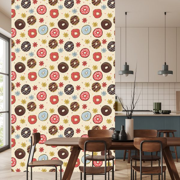 Behang Kleurrijke Donuts Met Bloemen - Afbeelding 4