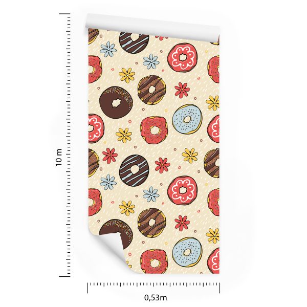 Behang Kleurrijke Donuts Met Bloemen - Afbeelding 8