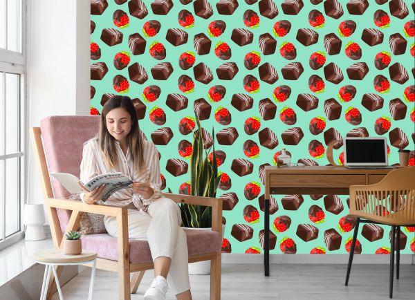 Behang Aardbeien In Chocolade - Afbeelding 7