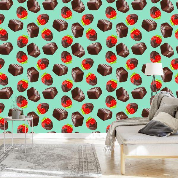 Behang Aardbeien In Chocolade - Afbeelding 3