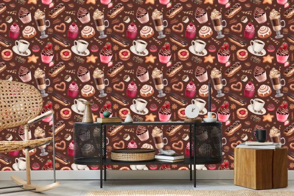 Behang Koffie Met Snoep - Afbeelding 5