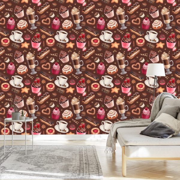 Behang Koffie Met Snoep - Afbeelding 3