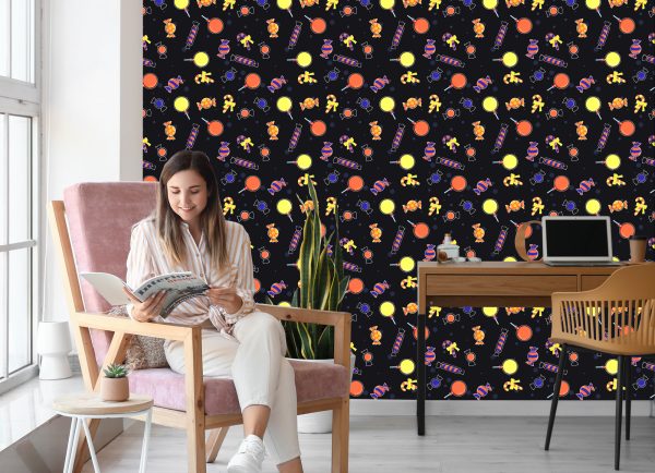 Behang Kleurrijke Snoepjes Voor Halloween - Afbeelding 7