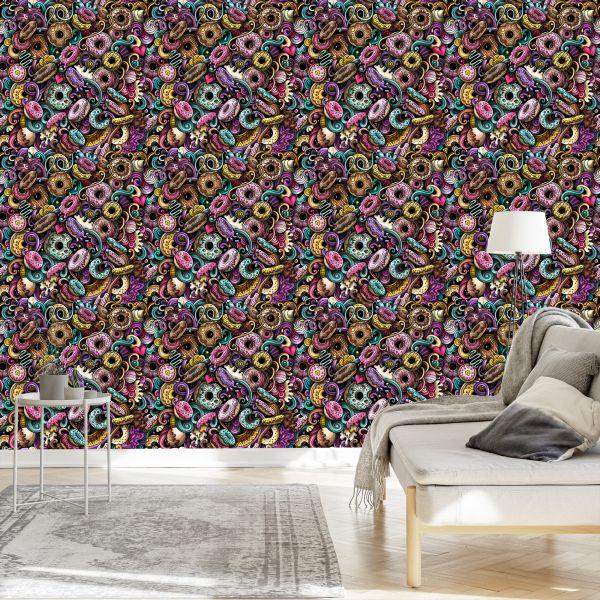 Behang Donuts In Graffitistijl - Afbeelding 3