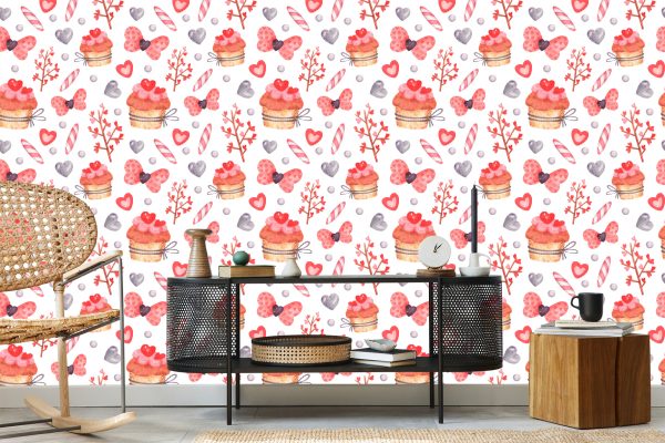 Behang Met Aquarel Geschilderde Cupcakes - Afbeelding 5