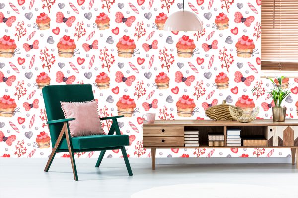 Behang Met Aquarel Geschilderde Cupcakes - Afbeelding 6