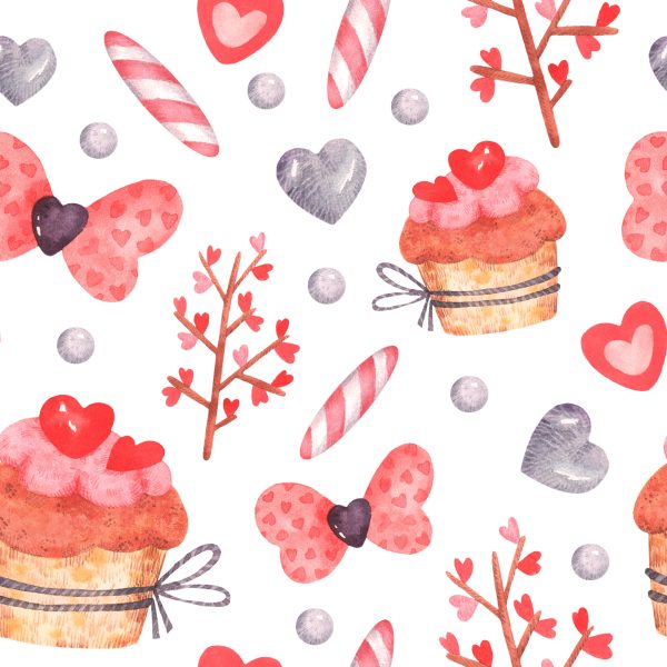 Behang Met Aquarel Geschilderde Cupcakes - Afbeelding 2