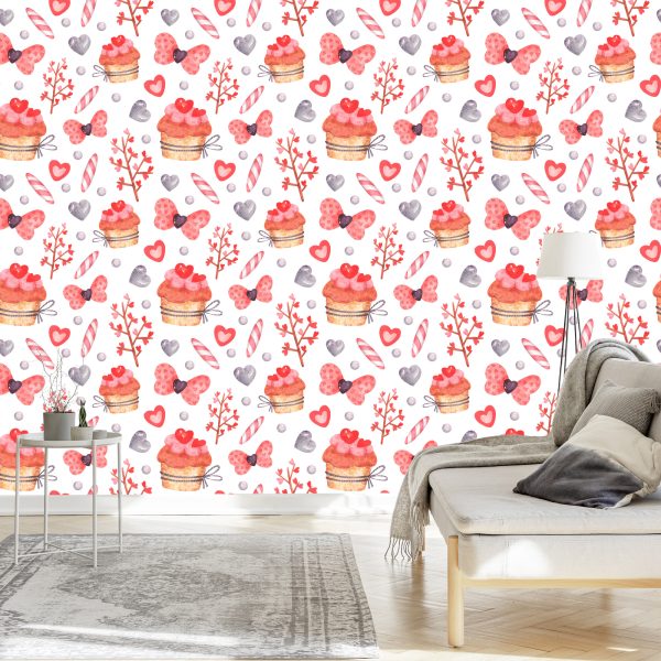 Behang Met Aquarel Geschilderde Cupcakes - Afbeelding 3