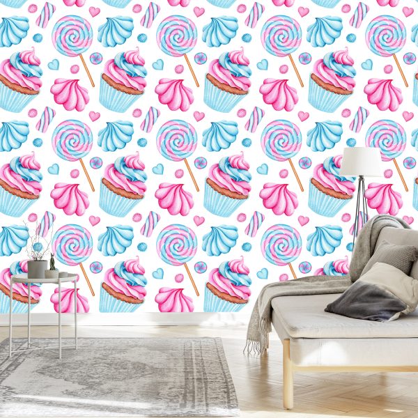 Behang Kleurrijke Muffins En Lolly's - Afbeelding 3