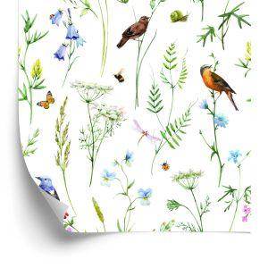Behang Voor De Woonkamer, Vogels, Bloemen, Bladeren, Natuur, Vlinders
