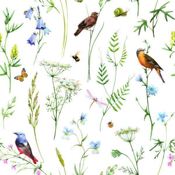 Behang Voor De Woonkamer, Vogels, Bloemen, Bladeren, Natuur, Vlinders - Afbeelding 2
