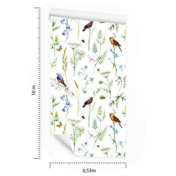 Behang Voor De Woonkamer, Vogels, Bloemen, Bladeren, Natuur, Vlinders - Afbeelding 8