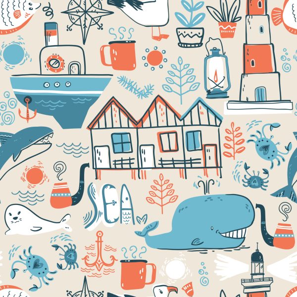 Behang Voor Kinderen - Zeedieren - Scandinavische Stijl - Afbeelding 2