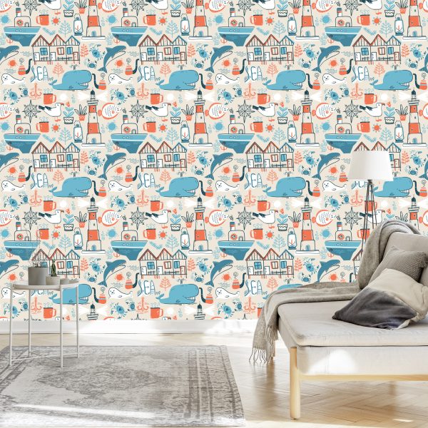 Behang Voor Kinderen - Zeedieren - Scandinavische Stijl - Afbeelding 3
