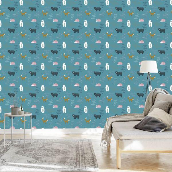 Behang Voor Kinderen - Beren En Vossen In Pastelkleuren - Afbeelding 3