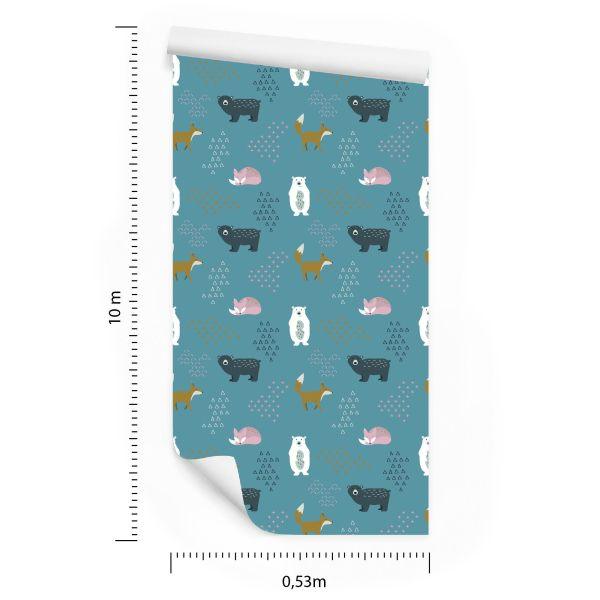 Behang Voor Kinderen - Beren En Vossen In Pastelkleuren - Afbeelding 8