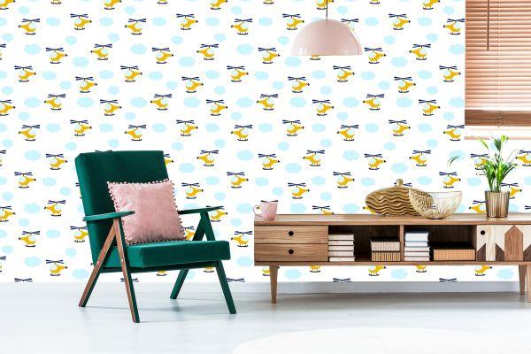 Behang Sprookjeshelikopters Met Wolken - Afbeelding 6
