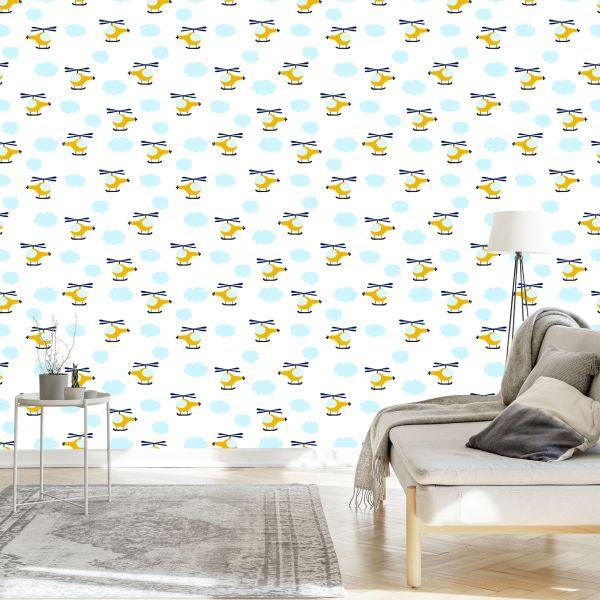 Behang Sprookjeshelikopters Met Wolken - Afbeelding 3