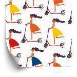 Behang Meisjes Op Scooters