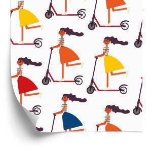 Behang Meisjes Op Scooters