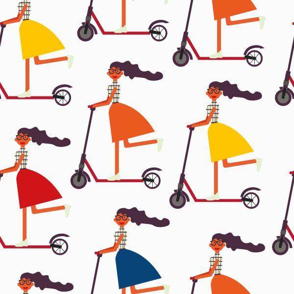Behang Meisjes Op Scooters - Afbeelding 2