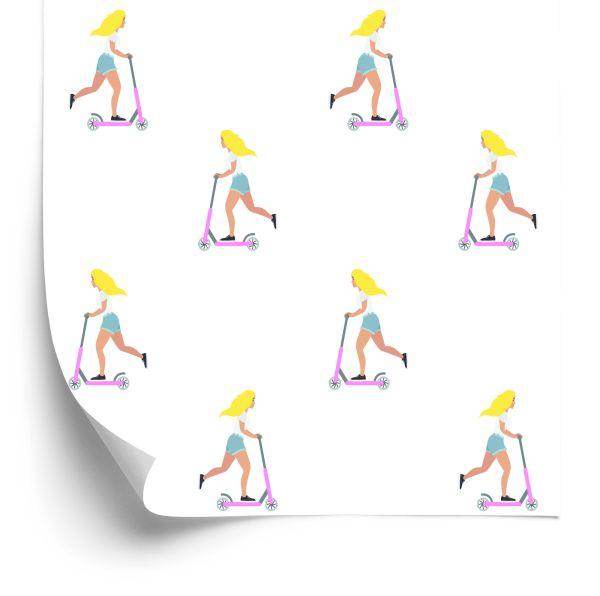 Behang Meisje Op Een Scooter