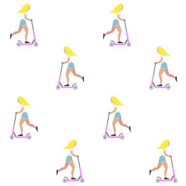Behang Meisje Op Een Scooter - Afbeelding 2