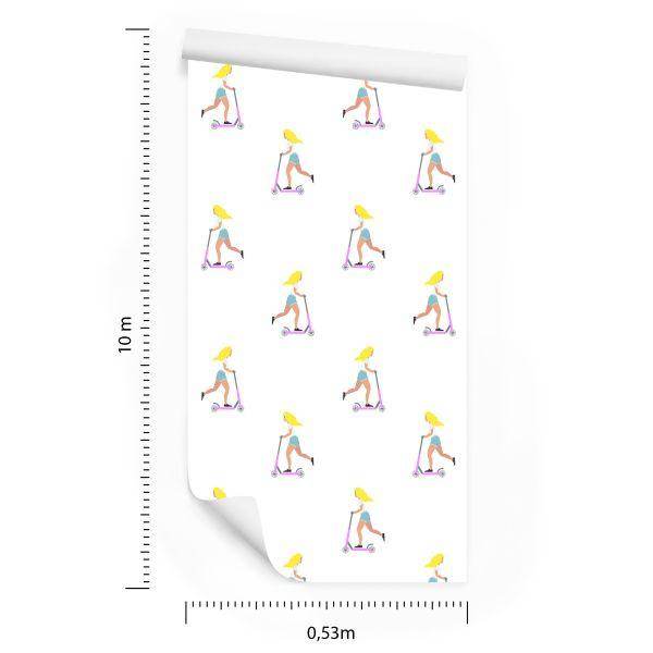 Behang Meisje Op Een Scooter - Afbeelding 8