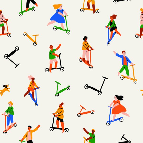 Behang Mensen Op Scooters - Afbeelding 2
