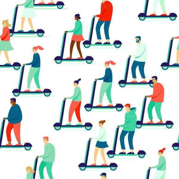Behang Vrolijke Mensen Op Scooters - Afbeelding 2