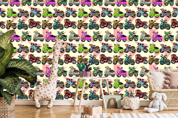 Behang Kleurrijke Scooters - Afbeelding 5