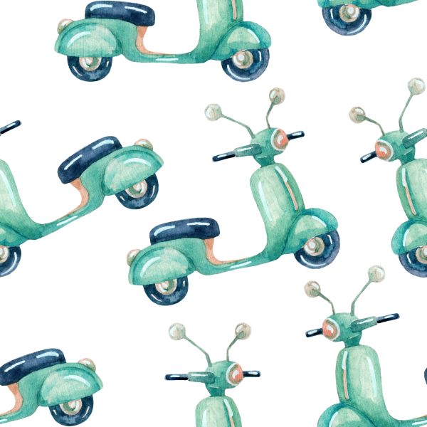 Behang Met Waterverf Geschilderde Scooters - Afbeelding 2