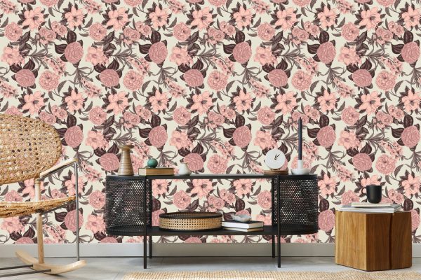 Behang Pastelkleurige Bloemen In Vintage Stijl - Afbeelding 5