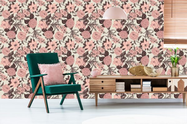 Behang Pastelkleurige Bloemen In Vintage Stijl - Afbeelding 6