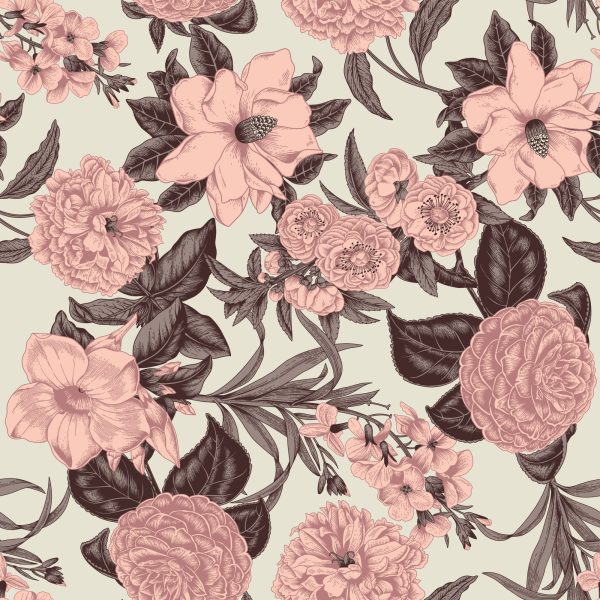 Behang Pastelkleurige Bloemen In Vintage Stijl - Afbeelding 2