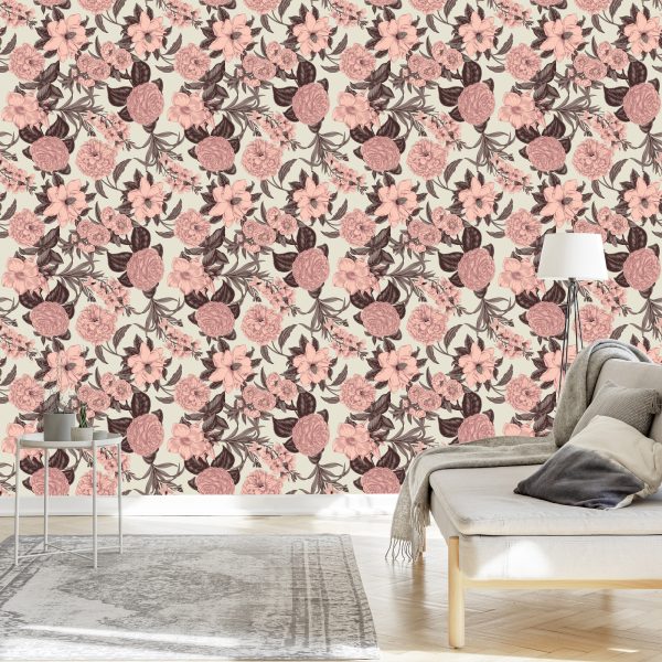 Behang Pastelkleurige Bloemen In Vintage Stijl - Afbeelding 3