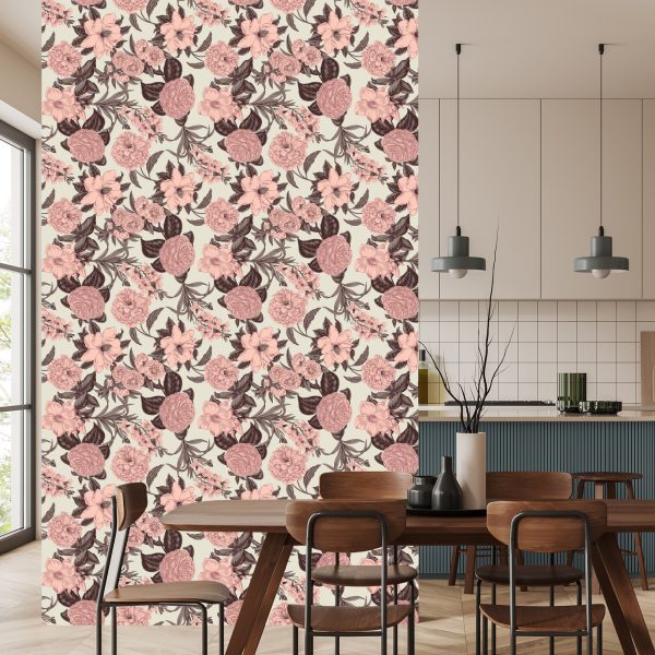 Behang Pastelkleurige Bloemen In Vintage Stijl - Afbeelding 4
