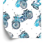 Behang Blauwe Vintage Motorfietsen
