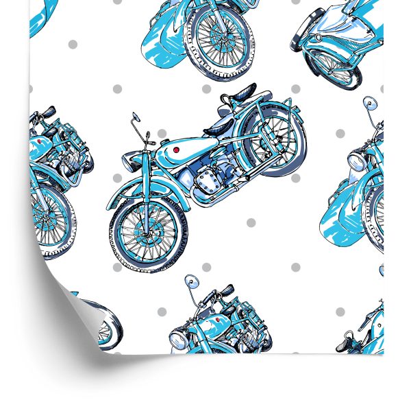 Behang Blauwe Vintage Motorfietsen