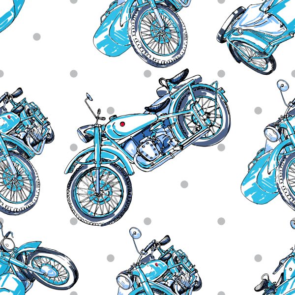 Behang Blauwe Vintage Motorfietsen - Afbeelding 2
