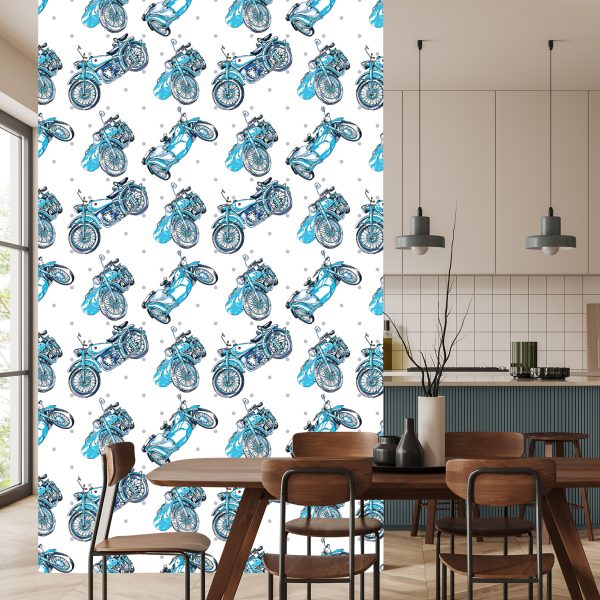 Behang Blauwe Vintage Motorfietsen - Afbeelding 4