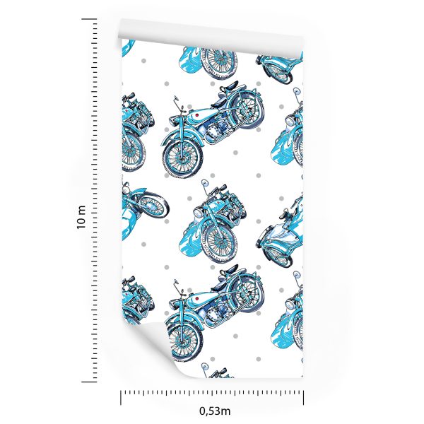 Behang Blauwe Vintage Motorfietsen - Afbeelding 8