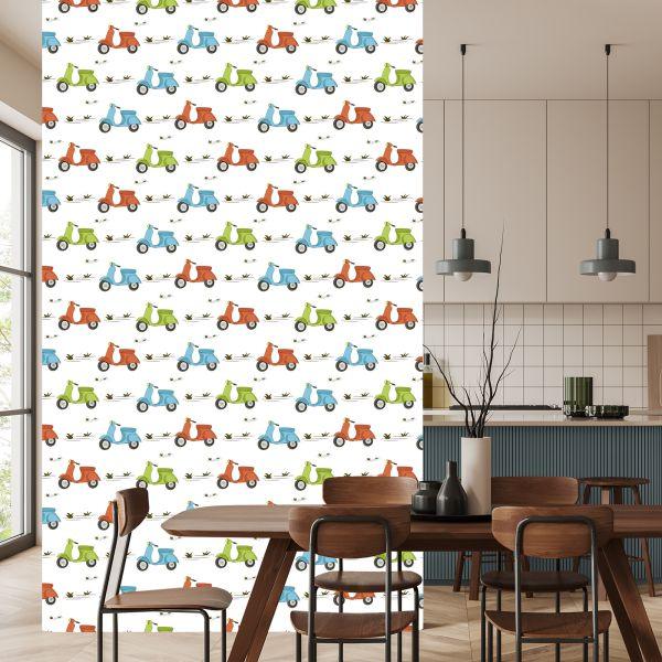 Behang Kleurrijke Retro Scooters - Afbeelding 4