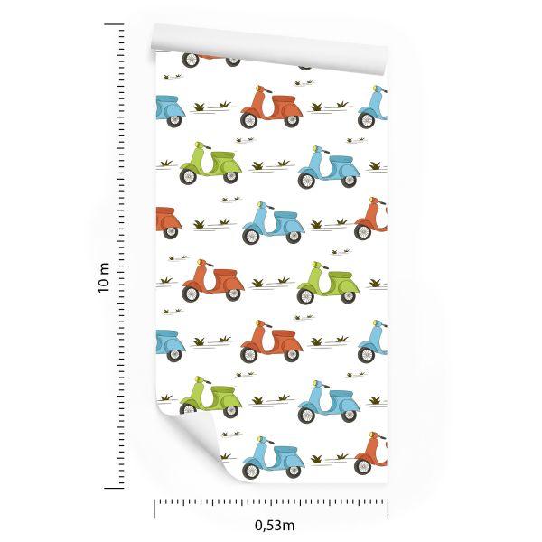 Behang Kleurrijke Retro Scooters - Afbeelding 8