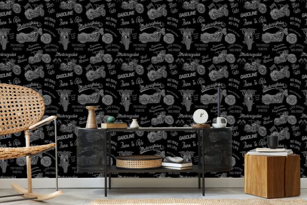 Behang Vintage Motorfietsen Met Opschriften - Afbeelding 5