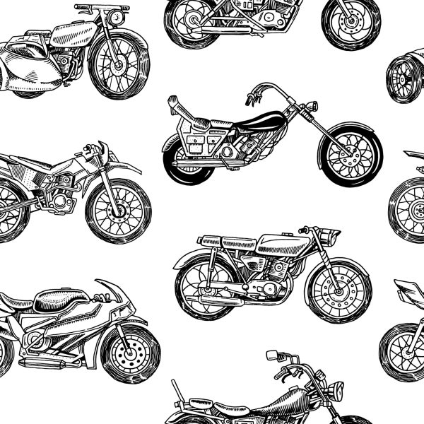 Behang Zwart-Wit Getekende Motorfietsen - Afbeelding 2