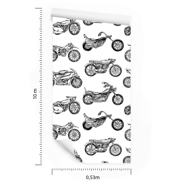 Behang Zwart-Wit Getekende Motorfietsen - Afbeelding 8